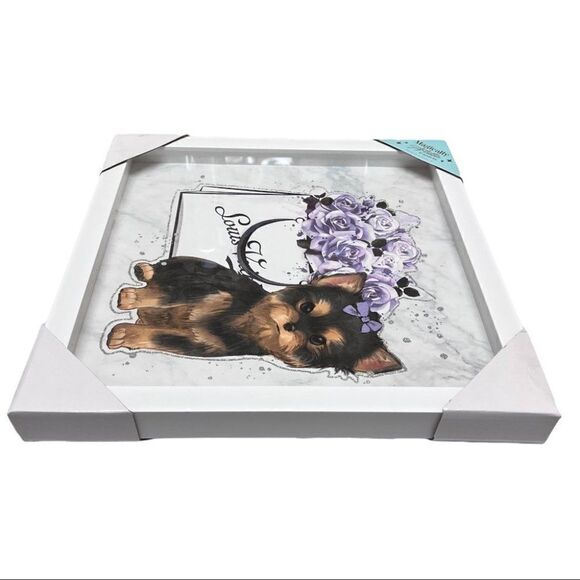 Designer Yorkie Shadow Box Wall Art Shopping Dog Bog Frame Pet lavender Flowers - Picture 3 of 6